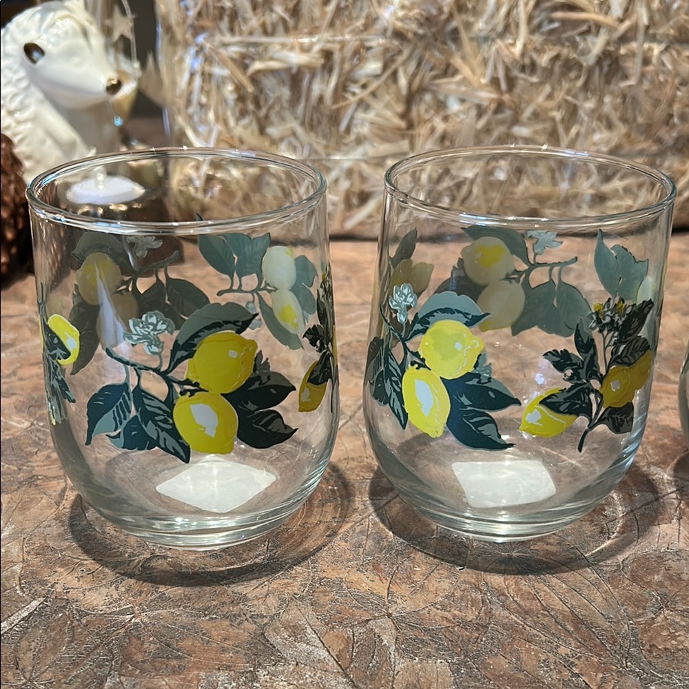 Greenbrier International Lemon Print Stemless Glasses - Set of 4
